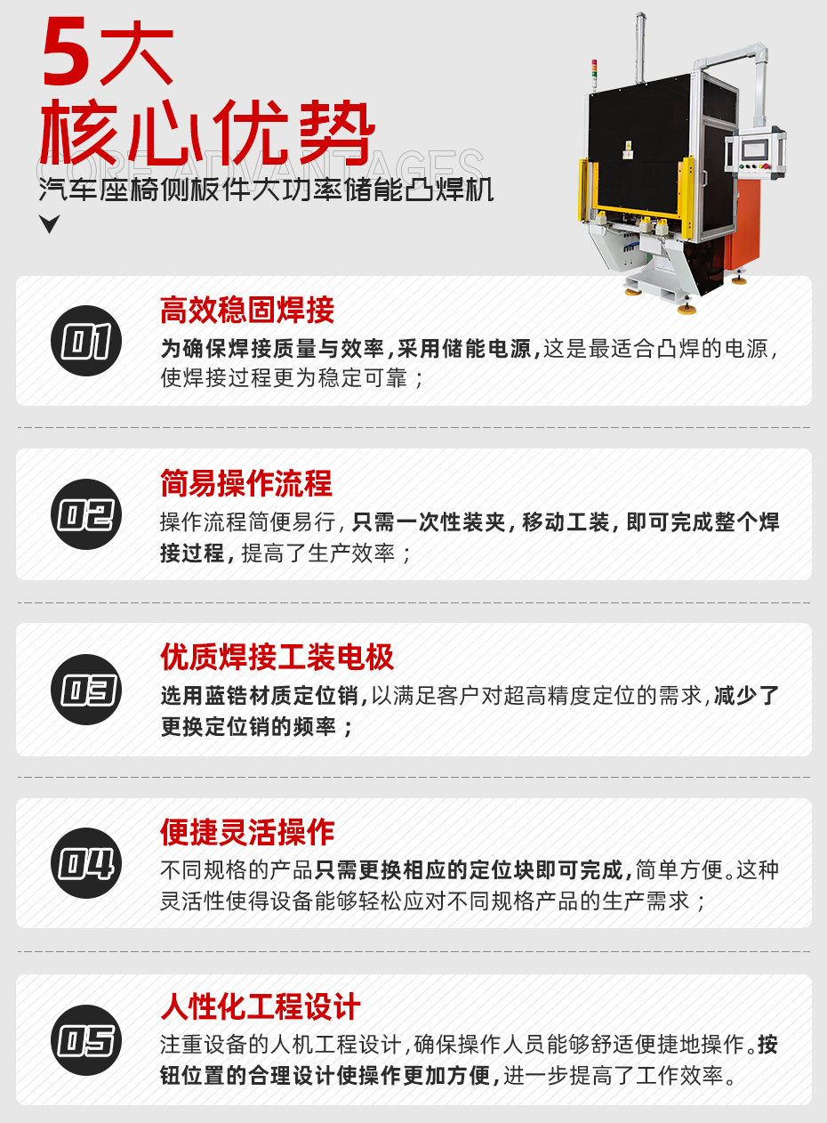 汽車座椅側板件大功率儲能凸焊機核心優勢